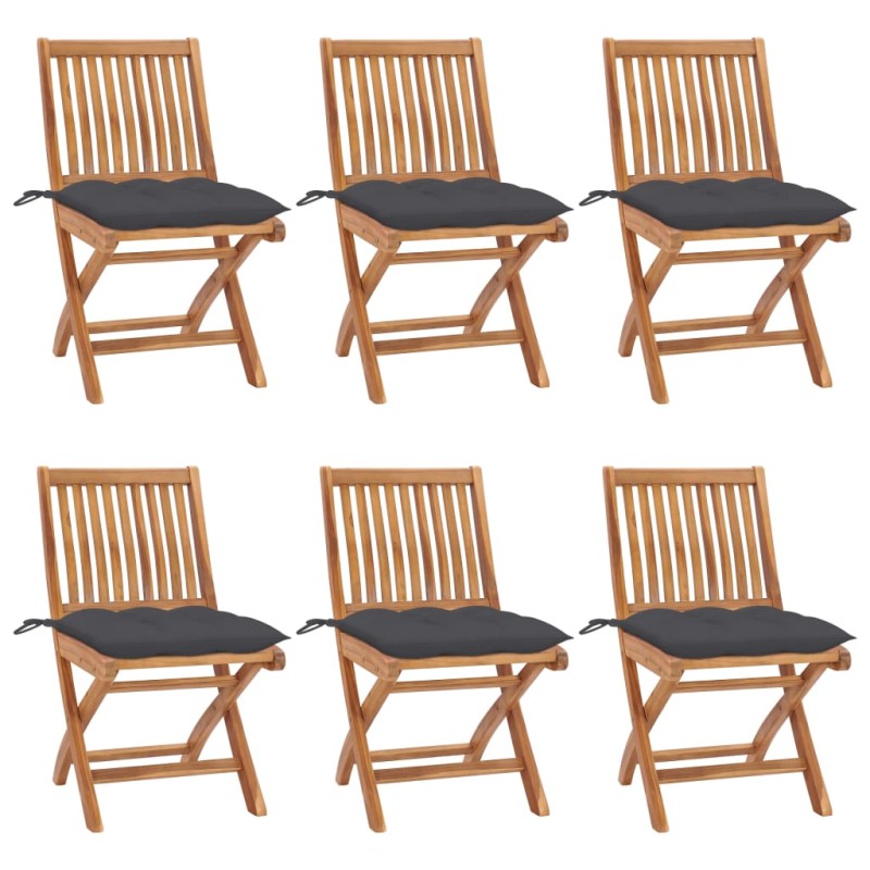 vidaXL Sillas de jardín plegables 6 uds madera maciza teca con cojines