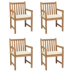 vidaXL Sillas de jardín 4 uds madera maciza de teca con cojines crema