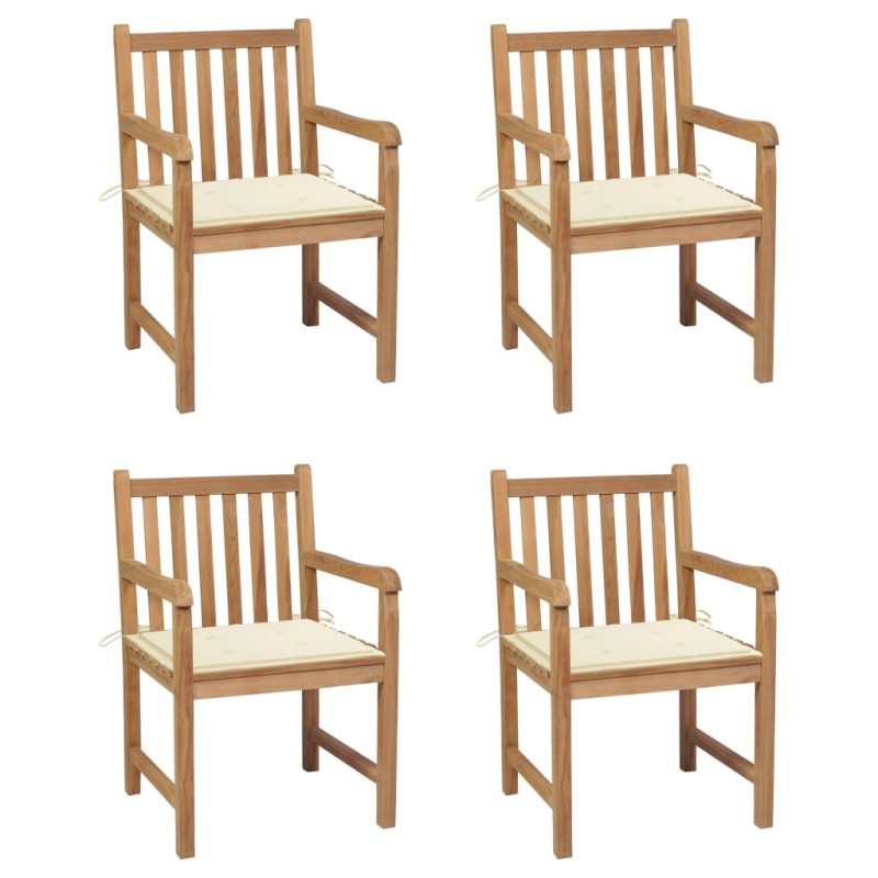 vidaXL Sillas de jardín 4 uds madera maciza de teca con cojines crema vidaXL Sillas de jardín 4 uds madera maciza de teca con cojines crema