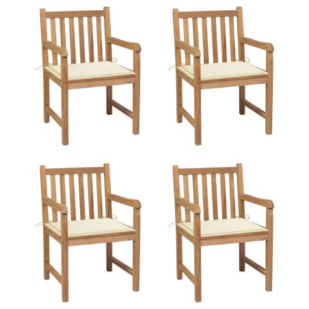 vidaXL Sillas de jardín 4 uds madera maciza de teca con cojines crema