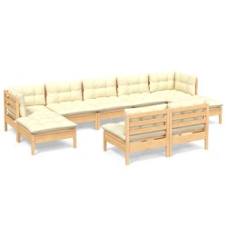 vidaXL Muebles de jardín 9 piezas cojines madera de pino color crema
