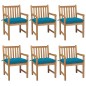 vidaXL Sillas de jardín 6 uds madera maciza de teca cojines azul claro vidaXL Sillas de jardín 6 uds madera maciza de teca cojines azul claro