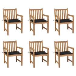 vidaXL Sillas de jardín 6 uds madera maciza de teca cojines negro