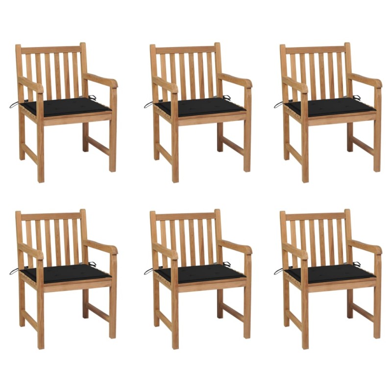 vidaXL Sillas de jardín 6 uds madera maciza de teca cojines negro vidaXL Sillas de jardín 6 uds madera maciza de teca cojines negro