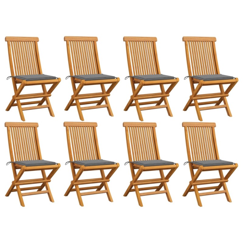 vidaXL Sillas de jardín 8 uds madera maciza de teca con cojines grises vidaXL Sillas de jardín 8 uds madera maciza de teca con cojines grises