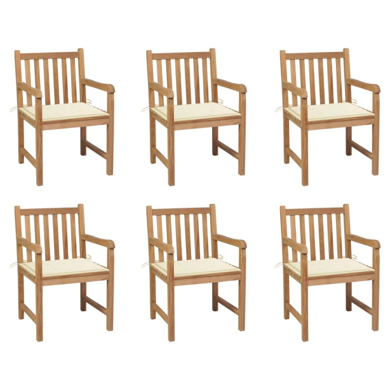 vidaXL Sillas de jardín 6 uds madera maciza de teca cojines crema vidaXL Sillas de jardín 6 uds madera maciza de teca cojines crema