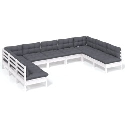 vidaXL Muebles de jardín 9 pzas y cojines blanco madera maciza de pino