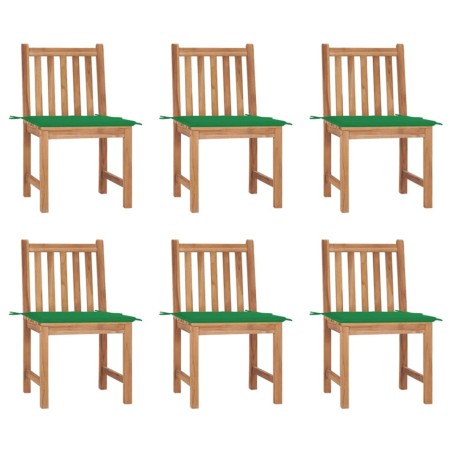 vidaXL Sillas de jardín 6 unidades con cojines madera maciza de teca