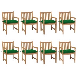 vidaXL Sillas de jardín 8 uds madera maciza de teca cojines verde