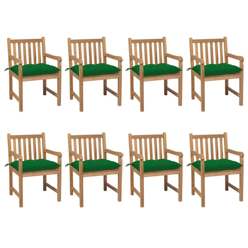 vidaXL Sillas de jardín 8 uds madera maciza de teca cojines verde vidaXL Sillas de jardín 8 uds madera maciza de teca cojines verde