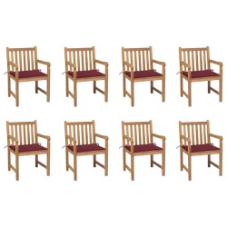 vidaXL Sillas de jardín 8 uds madera maciza teca cojines rojo tinto