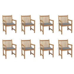 vidaXL Sillas de jardín 8 uds madera maciza de teca cojines gris