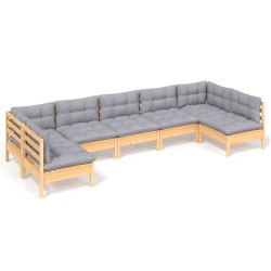vidaXL Juego de muebles de jardín 7 pzas y cojines madera maciza pino