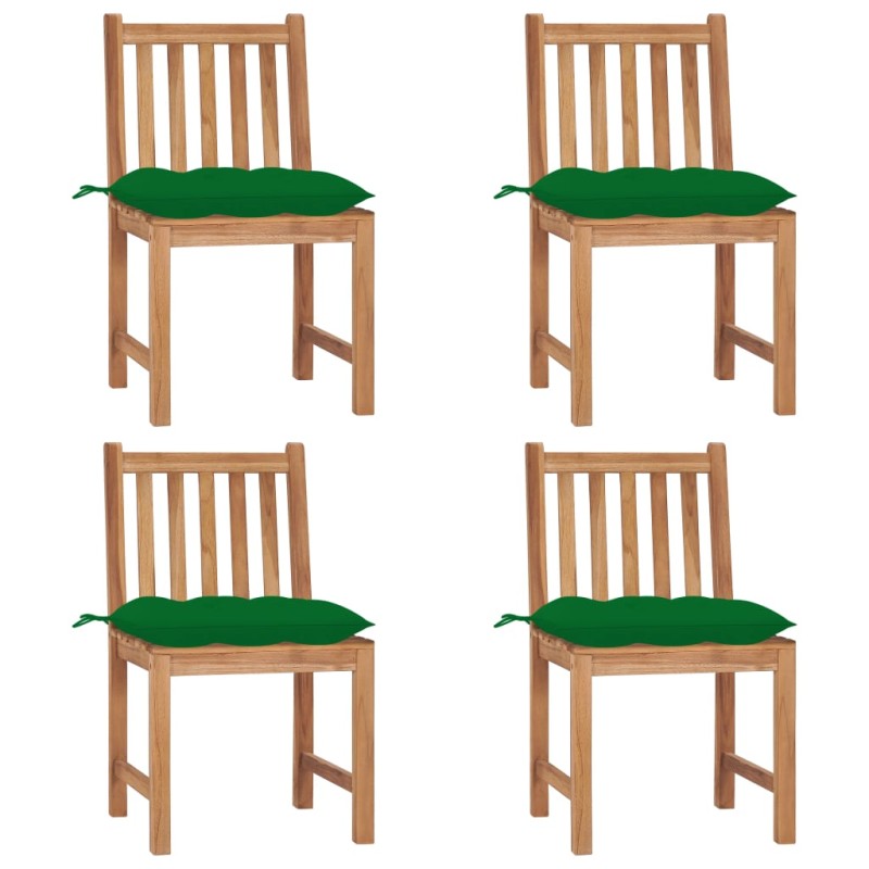 vidaXL Sillas de jardín 4 unidades madera maciza de teca con cojines vidaXL Sillas de jardín 4 unidades madera maciza de teca con cojines