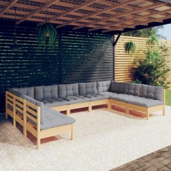 vidaXL Juego de muebles de jardín 9 pzas y cojines madera maciza pino