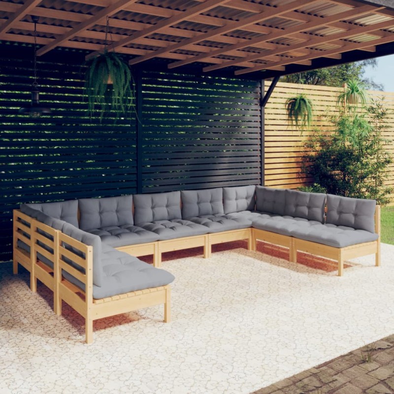 vidaXL Juego de muebles de jardín 9 pzas y cojines madera maciza pino