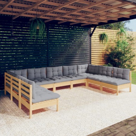 vidaXL Juego de muebles de jardín 9 pzas y cojines madera maciza pino
