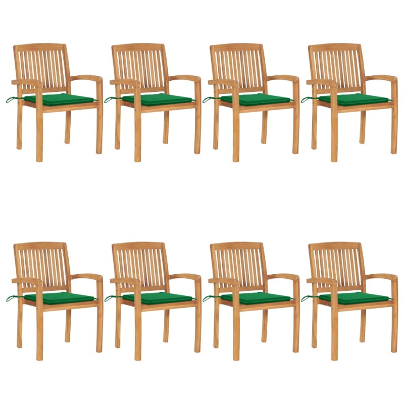 vidaXL Sillas de jardín apilables 8 uds madera de teca con cojines vidaXL Sillas de jardín apilables 8 uds madera de teca con cojines