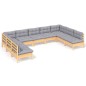 vidaXL Juego de muebles de jardín 9 pzas y cojines madera maciza pino