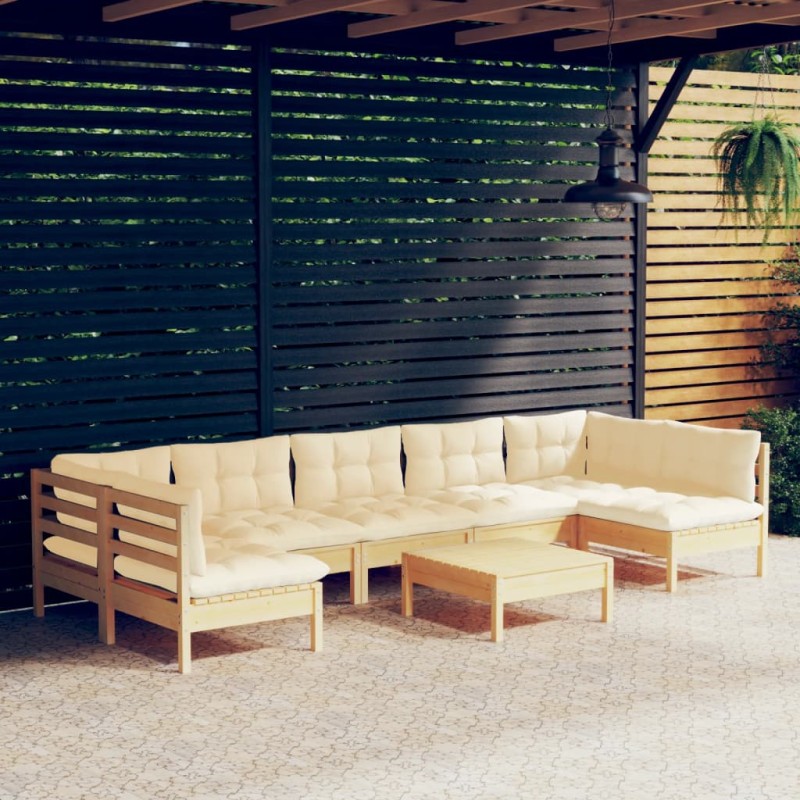 vidaXL Muebles de jardín 8 piezas cojines madera maciza de pino vidaXL Muebles de jardín 8 piezas cojines madera maciza de pino