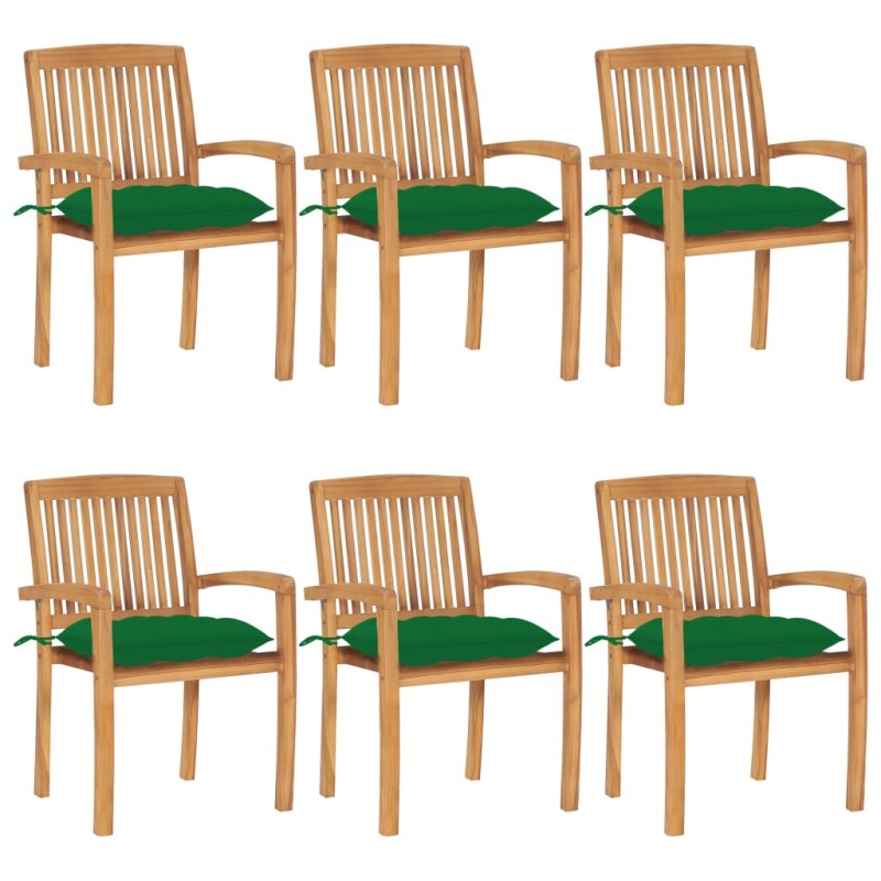vidaXL Sillas de jardín apilables 6 uds madera de teca con cojines vidaXL Sillas de jardín apilables 6 uds madera de teca con cojines