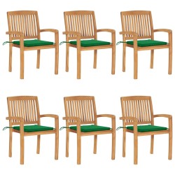 vidaXL Sillas de jardín apilables 6 uds madera de teca con cojines