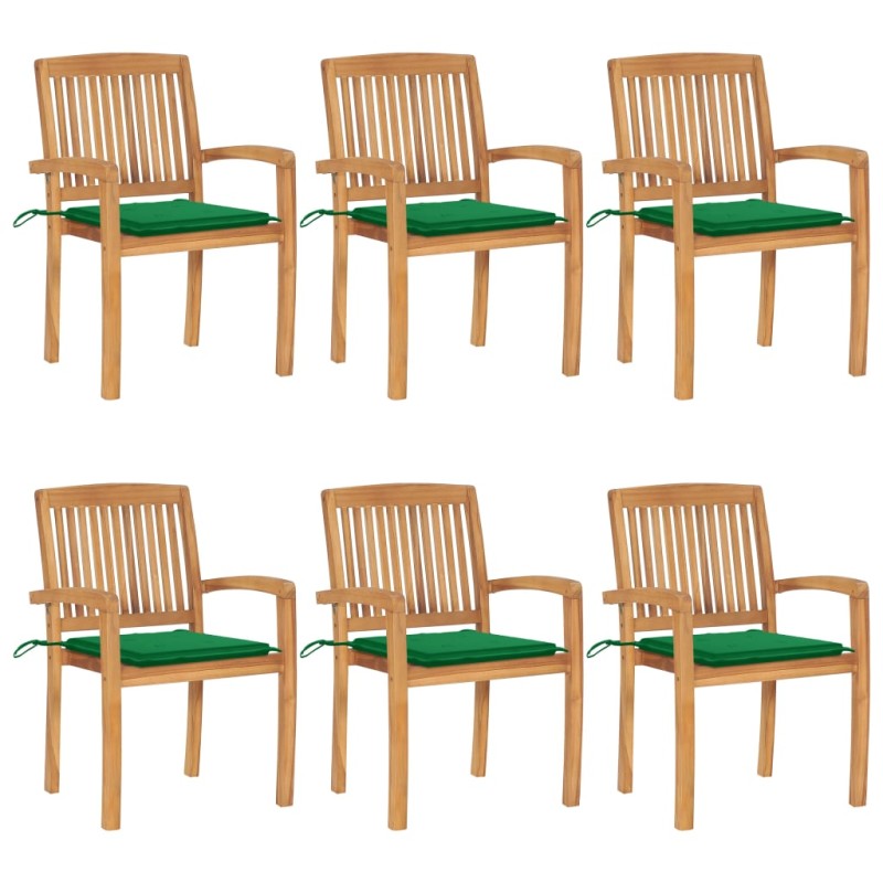 vidaXL Sillas de jardín apilables 6 uds madera de teca con cojines vidaXL Sillas de jardín apilables 6 uds madera de teca con cojines