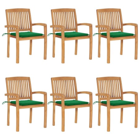 vidaXL Sillas de jardín apilables 6 uds madera de teca con cojines