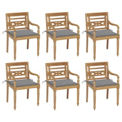 vidaXL Sillas Batavia 6 unidades madera maciza de teca con cojines