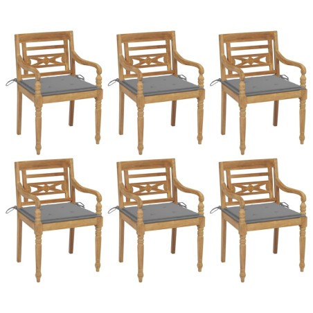 vidaXL Sillas Batavia 6 unidades madera maciza de teca con cojines