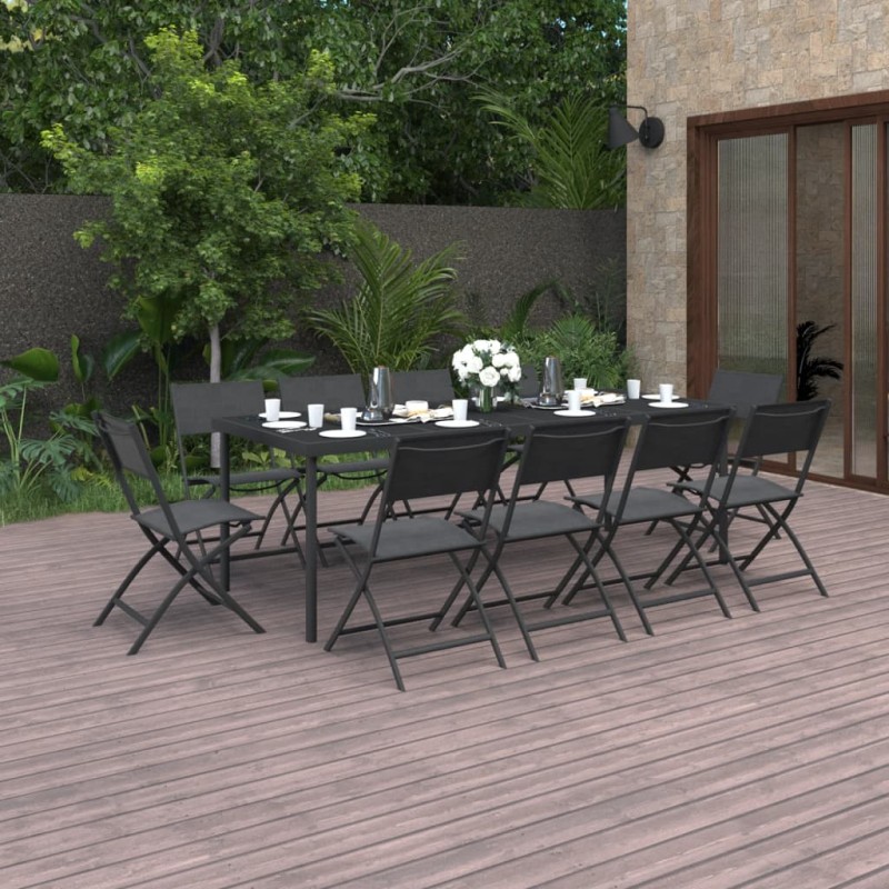 vidaXL Juego de comedor de jardín 11 piezas acero vidaXL Juego de comedor de jardín 11 piezas acero