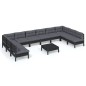 vidaXL Muebles de jardín 11 pzas y cojines negro madera maciza de pino vidaXL Muebles de jardín 11 pzas y cojines negro madera maciza de pino