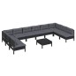 vidaXL Muebles de jardín 11 pzas y cojines negro madera maciza de pino vidaXL Muebles de jardín 11 pzas y cojines negro madera maciza de pino