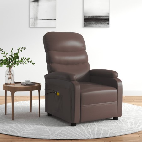 vidaXL Sillón de masaje eléctrico cuero sintético marrón