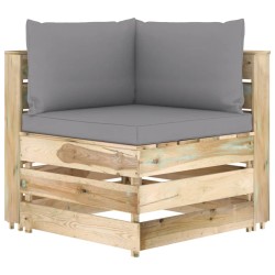 vidaXL Sofá de esquina seccional con cojines madera impregnada verde