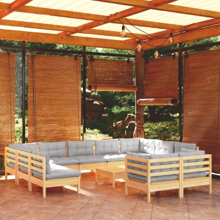 vidaXL Juego de muebles de jardín 12 pzas y cojines madera maciza pino