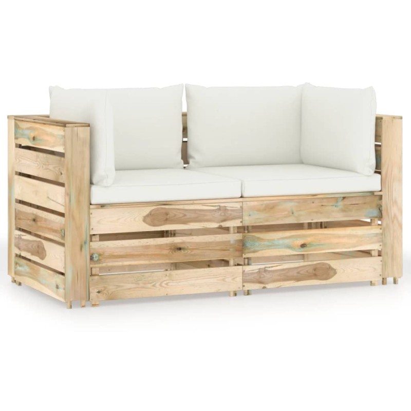 vidaXL Sofá de palets 2 plazas cojines madera de pino impregnada verde vidaXL Sofá de palets 2 plazas cojines madera de pino impregnada verde