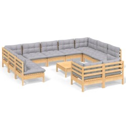 vidaXL Juego de muebles de jardín 12 pzas y cojines madera maciza pino
