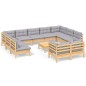 vidaXL Juego de muebles de jardín 12 pzas y cojines madera maciza pino vidaXL Juego de muebles de jardín 12 pzas y cojines madera maciza pino