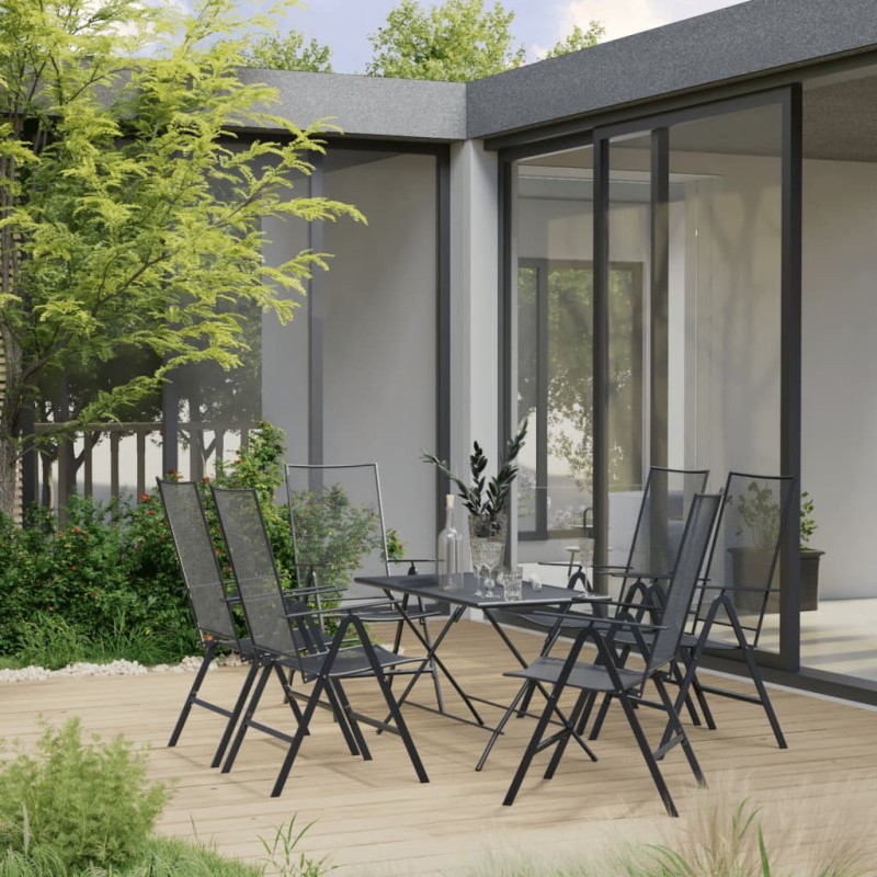 vidaXL Juego de muebles de comedor de jardín 7 piezas acero antracita vidaXL Juego de muebles de comedor de jardín 7 piezas acero antracita