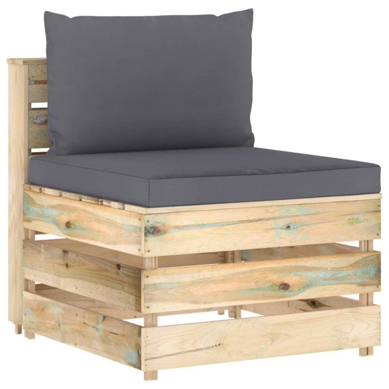 vidaXL Sofá central seccional con cojines madera impregnada gris vidaXL Sofá central seccional con cojines madera impregnada gris