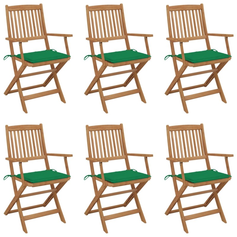 vidaXL Sillas de jardín plegables 6 uds y cojines madera maciza acacia vidaXL Sillas de jardín plegables 6 uds y cojines madera maciza acacia