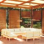 vidaXL Muebles de jardín 11 pzas y cojines madera maciza de pino crema vidaXL Muebles de jardín 11 pzas y cojines madera maciza de pino crema