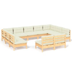 vidaXL Muebles de jardín 11 pzas y cojines madera maciza de pino crema