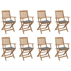 vidaXL Sillas de jardín plegables 8 uds y cojines madera maciza acacia