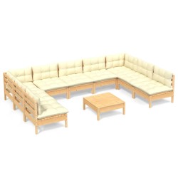vidaXL Muebles de jardín 10 pzas y cojines madera maciza de pino crema
