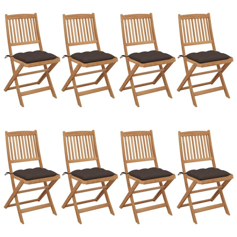 vidaXL Sillas de jardín plegables 8 uds y cojines madera maciza acacia