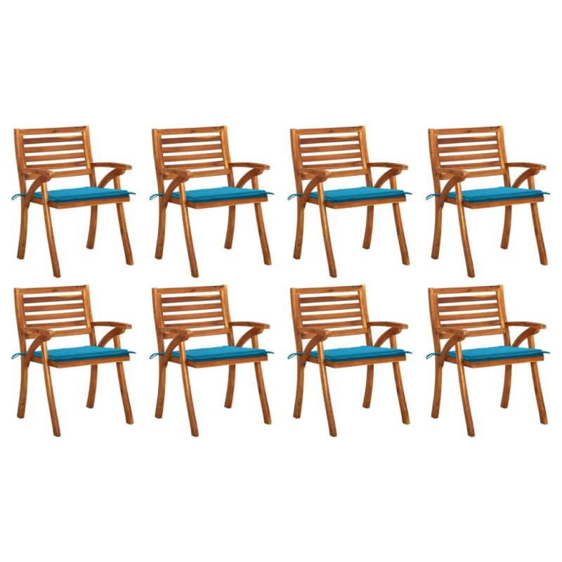 vidaXL Sillas de jardín 8 uds madera maciza de teca con cojines vidaXL Sillas de jardín 8 uds madera maciza de teca con cojines