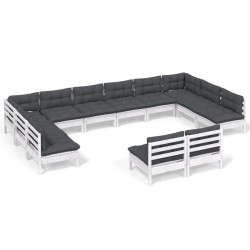 vidaXL Muebles de jardín 12 pzas y cojines blanco madera maciza pino