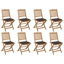 vidaXL Sillas de jardín plegables 8 uds y cojines madera maciza acacia